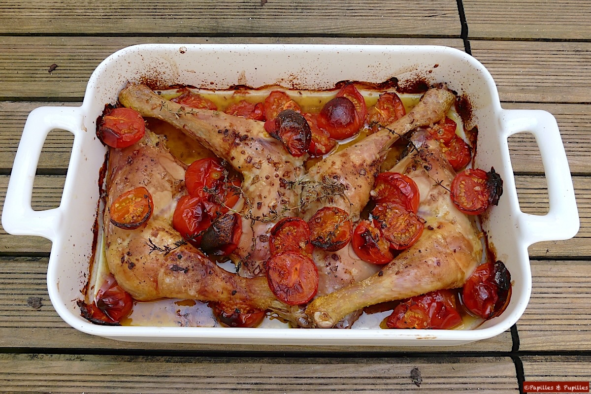 Poulet aux tomates cerises, thym et vinaigre balsamique