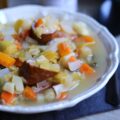 Soupe de légumes et saucisses de Montbéliard