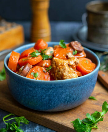 Sauté de porc au Porto, chorizo et carottes