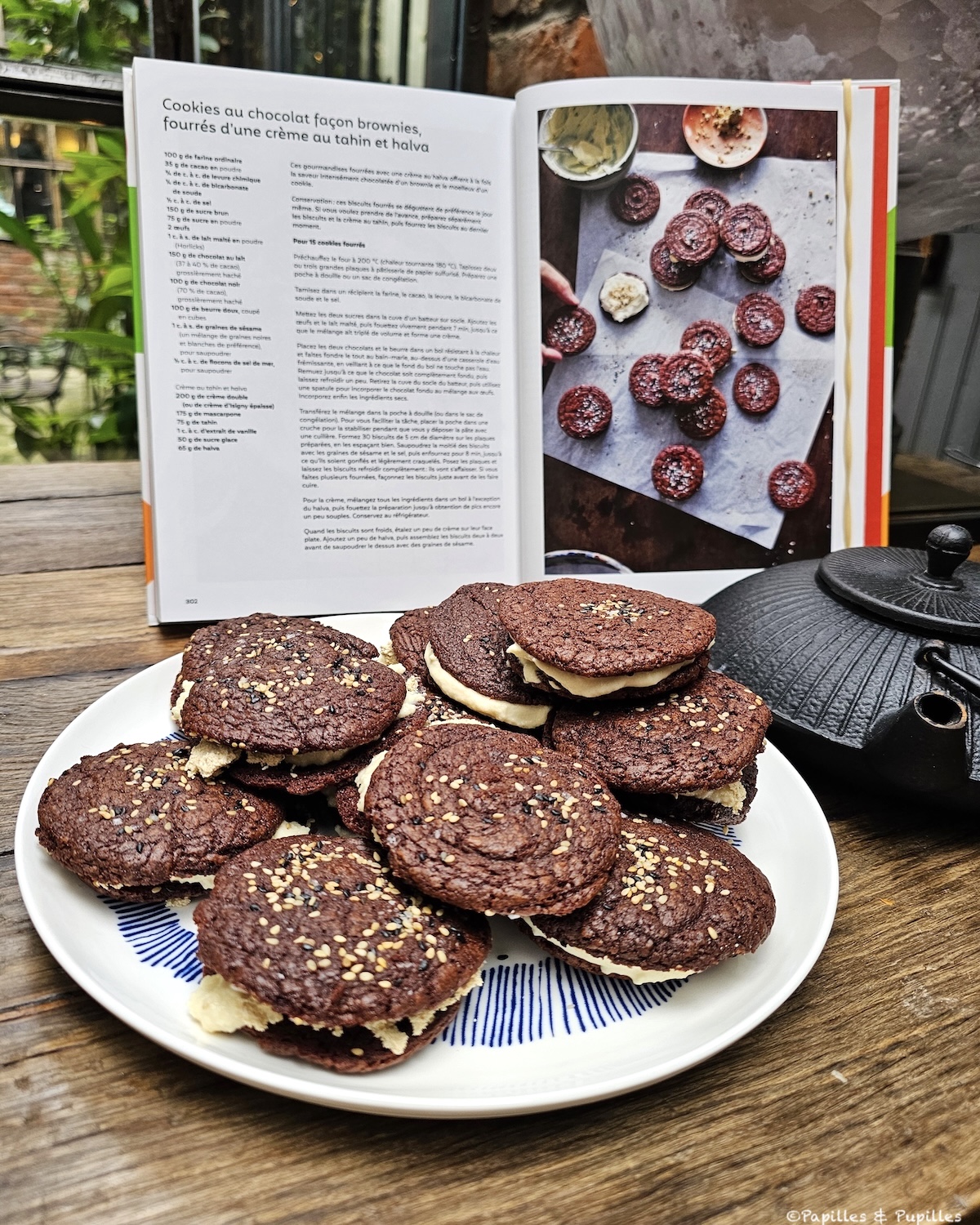 Cookies au chocolat façon brownies, crème au tahiné 